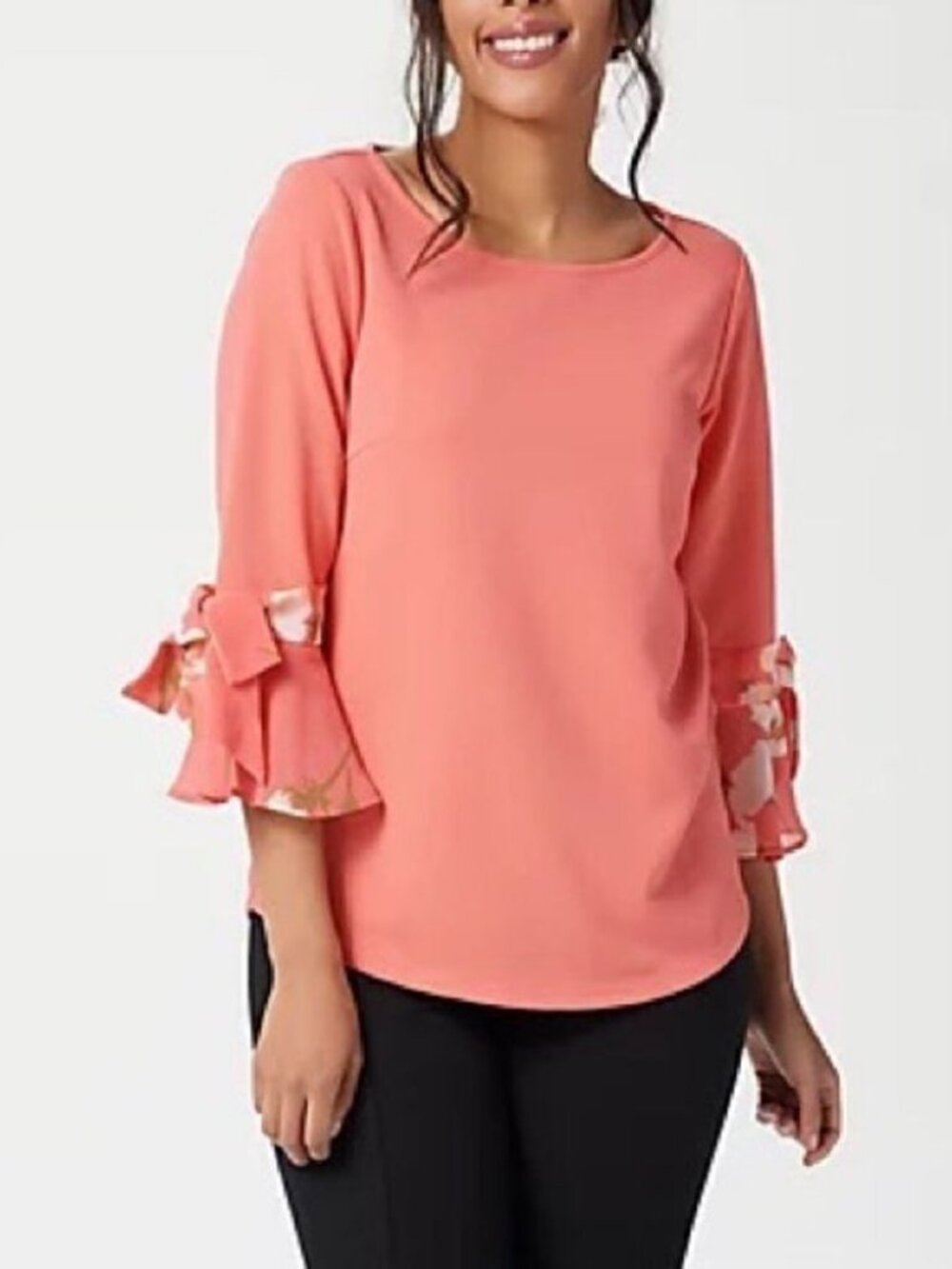 Joan Rivers Chiffon Cuff Detail Knit Top